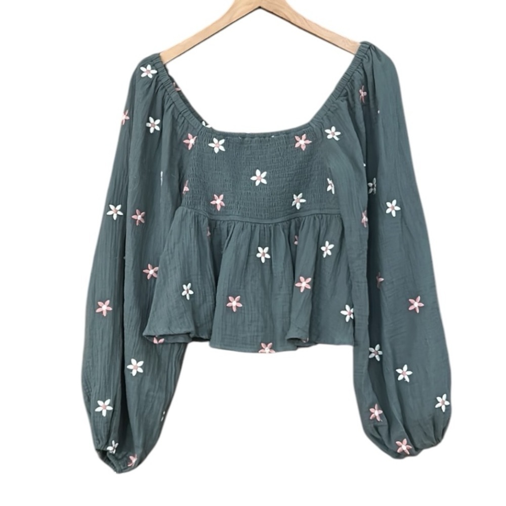 Altar’d State Olivia Embroidered Babydoll Top Green Women’s Size Small - Picture 6 of 13